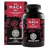 NATURE LOVE® Bio Maca - 180 Kapseln - 3000 mg Bio Maca rot pro Tagesdosis - Mit natürlichem Vitamin C, ohne Zusätze wie Stearat - Zertifiziert Bio, hochdosiert, vegan, in Deutschland produziert