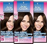 POLY COLOR Tönungs-Wäsche 24 Dunkelbraun Stufe 2 (3 x 105 ml), Tönungs-Creme für eine schonende Coloration dank pH-neutraler Formel, mit pflegendem Glanz-Conditioner