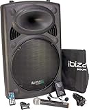 Ibiza Port15VHF-BT mobile 38cm PA-DJ-Anlage PA-Box Bluetooth-Lautsprecher inkl. Funkmikrofon, Fernebdienung (400W RMS, Akku-Betrieb,USB/SD, Radio) schwarz