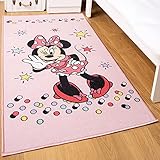 Disney Home Kinderteppich - Offiziell lizenzierter Kinderspielteppich für Kinderzimmer, Spielzimmer - rutschfeste und waschmaschinenfeste Spielmatte für Kinder, Disney Minnie Maus Teppich 80 x 120 cm