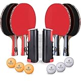 Tischtennis Set, Tischtennisschläger-Set für 4 Spieler, Tischtennisschläger-Set mit einziehbarem Netz, Bällen und tragbarer Tasche, perfekt für Zuhause drinnen oder draußen