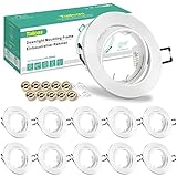 10er Einbaustrahler GU10 Set Einbaurahmen Weiß 230V Spots, inkl. GU10 Fassung, LED Einbaustrahler 68mm Lochdurchmesser Rund, 30° Schwenkbar Einbauspots Rahmen für LED oder Halogen Leuchtmittel