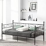 FetiNes Tagesbett Metallbett Bettgestell mit Lattenrost Bettrahmen Sofa Einzelbett für Schlafzimmer Wohnzimmer passend für 90 * 190 cm Matratze, Schwarz