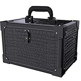 ANGNYA Kosmetikkoffer mit Spiegel Schminkkoffer Beauty Case 2 Ebenen mit Schlüssel elegant und klassisch Friseurkoffer ( Crocodile Schwarz) Außenmaße 28,5 cm x 19cm x 19 cm Geschenke für Frauen