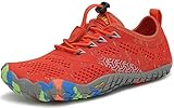 SAGUARO Kinder Barfußschuhe Traillaufschuhe Jungen Mädchen Trainingsschuhe Zehenschuhe Atmungsaktiv rutschfest Walkingschuhe Laufschuhe Schnell Trocknend Badeschuhe, Orange 34 EU