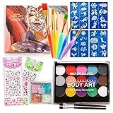 Bodypainting Schminke,Gesicht Farben Kinder Schminke Fasching Make-up,34 PCS Kinderschminke Set,Professionelle Gesichtsfarbe Kinder Schminke Geschenk für Fasching Halloween Karneval