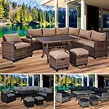 BRAST Gartenmöbel Set Hacienda | bis zu 10 Personen viele Farben | incl. Kissen & Abdeckung | TÜV geprüft | Outdoor Loungemöbel Sitzgruppe Essgruppe Garnitur | Braun/Cappuccino