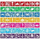 62 Stück Meer Malerei Schablonen, Malen Malschablone Kreaturen Stencils Wiederverwendbar für DIY Handwerk Scrabooking Dekoration(62 Muster，9*9cm )