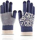 Winter Warme Handschuhe, Winter Schnee Blume Druck Thermo Touchscreen Strickhandschuhe Weich Winddicht und Warm Handschuhe für Damen Herren Outdoor Radfahren Laufen Jagd Klettern Sport (blau)