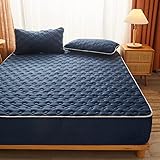 CRADYS Wasserbett/Boxspringbett Spannbettlaken,Winter-Matratzenschoner aus verdicktem Kristallflanell, einfarbig, warme, Tiefe Tasche, Doppelbett-Topper-Bettlaken, Blau, 100 x 200 cm + 15 cm