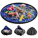 LandJoy Kinder Aufräumsack,Baby Spielzeug Aufbewahrung Spielmatte mit Tragegriff Spieldecke Speicher Tasche Kinderspielzeug Aufbewahrungsbeutel（150cm Dunkelblau）