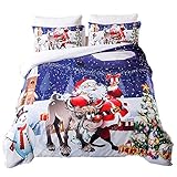 OLDBIAO Weihnachten Bettwäsche Set, Bettbezug 135x200cm mit Kissenbezug 50x75cm, Mädchen Kinder Wendebettwäsche, Schneemann Hirsch Weihnachtsdeko Bettdecke Cover