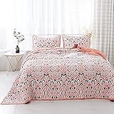 KASENTEX Luxuriöses 3-teiliges Bettwäsche-Set – Moderne übergroße Bettwäsche mit aufwändigem Blumenmuster, 100 % Baumwolle, wendbare Tagesdecke (Floral Pink, King + 2 King Shams 112x106 + 20x36x2)