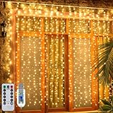 Lichtervorhang - Ollny 300 LEDs lichtervorhang innen mit 8 Modi Timer & Fernbedienung - IP44 Wasserdicht 3x3m USB Lichterkette Vorhang für Weihnachten, Hochzeit, Party, Wand ( Warmweiß )