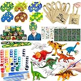 Mishopy 84 Dinosaurier Party Mitgebsel Junge Kindergeburtstag Dinosaurier Malset für Kinder 3D Dino Figuren&Farbe Slap Armband Maske Tattoo Partytüten Mitgebsel Kindergeburtstag Gastgeschenke Deko