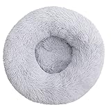 HAONING Plüsch-Donut-hundebett, Beruhigendes Rundes Hunde-Katzen-Bett, Weich Und Flauschig, Kuschel-haustierkissen, Selbstwärmende Welpenbetten, Maschinenwaschbar, Grau, 100 X 20 cm