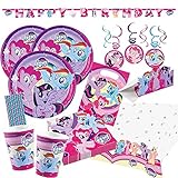 amscan/spielum 68-teiliges Party-Set My Little Pony - Teller Becher Servietten Tischdecke Girlande Einladungen Partytüten Trinkhalme Dekospiralen für 8 Kinder