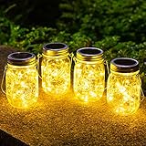 4 Stück Solarlaterne fur Garten,30 LED Wetterfest Aussen Solar Lampions,Gartendeko Sonnengläser,Solar Lichter für Weihnachten Außen Hochzeit Party Wand Tisch Baum.