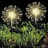 Joycome Solarstecker Gartenleuchten 2 Stück Solar Feuerwerk Lichter 120 LED Gartenstecker Solarlicht Wasserdicht Solarlampen für Außen Garten Terrasse Balkon Rasen Hinterhöfe Weg Deko (Warmweiß)