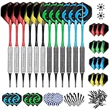 CareGames 12Stück Soft Dartpfeile Softdarts 16 Gramm mit PVC Schäften 50 zusätzlichen Dartspitzen 24 Flights für Elektronische Dartscheibem,Professionelle Softdart Set