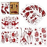 Halloween Blutige Fensteraufkleber, 10 Blätter Halloween Bloody Handprints Fußabdrücke Aufkleber Horror PVC Aufkleber Bloody Handprint Decals Bloodstains Fenster Decals Bodenaufkleber Clings