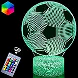 Fußball 3D Nachtlicht, Fußball Spielzeug für Jungen, 3D Illusion Lampe mit 16 Farben Ändern und Fernbedienung, Spaß Herren Gadget Geschenkideen, Geschenk für Kinder Mädchen Jungen