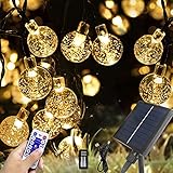 Solar Lichterkette Aussen, Lichterkette Außen Solar 7M 50LED 8 Modi Lichterkette Außen Solar mit USB Aufladen für Weihnachten, Garten, Terrasse, Bäume, Hochzeiten, Partys