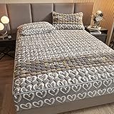 Laken für Wasserbetten Boxspringbetten herkömmliche Matratzen 90*200cm 3STÜCKE, Fleece-Bettlaken mit Kissenbezügen warmer Winter Flanell-Matratzenschoner Bettwäsche elastische Tagesdecken, herzgrau