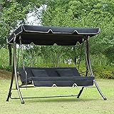 Loywe Hollywoodschaukel Gartenschaukel Moderne Gartenliege Outdoor Schaukelbank mit Liegefunktion 200x135x170cm LW10 Schwarz