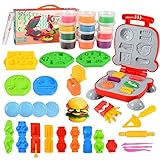 Knete Zubehör Set für Kinder, 40 Stück Küche Dough Knetwerkzeug Set Burger Waffel Donut Form Nudelholz, 12 Farben Spielset Knete Zubehör Teig Spielzeug Geschenk für Kinder ab 3 Jahre Jungen Mädchen（2）