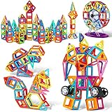 COOLJOY Magnetische Bausteine, 117 PCS Magnete Kinder Bausteine, Baustein Magnet Ideales Lernspielzeug mit Büchlein Aufbewahrungstasche, Magnetbausteine Auto Spielzeug/Roboter/Animal /Ferris Wheel