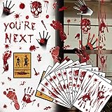 Halloween Blutige Aufkleber 12 sheets 123 Pcs Realistisch Horror Hand Fuß mit Blutflecken Fenster Dekoration Schaurig Tür Fensterbilder für Halloween Party Fenstertür Badezimmer Spiegel Spukhaus Deko