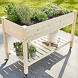 Premium Hochbeet mit praktischen Rollen – aus massivem Kiefernholz – perfekt für Garten/Terrasse/Balkon – mit Stabiler Ablage und Innenvlies – DREI Modelle zur Wahl -Hochbeet