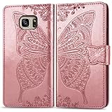 FEYYXI Handyhülle für Samsung Galaxy S7 Edge Hülle Leder Schutzhülle Brieftasche mit Kartenfach Stoßfest Handyhülle Case für Galaxy S7Edge - FESD20415 Rosa Gold