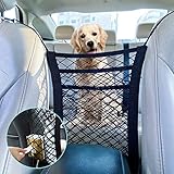 Auto Netzt, Universal Autositz Aufbewahrungsnetz Mittelkonsole Haken Organizer mit 2 Taschen, Vorder und Rücksitz Kind oder Hundebarriere mit Haken und Dehnbarer Netzbarriere