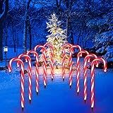 ISAKEN 10 Stück Weihnachten LED Zuckerstangen Lichterketten, Rot weiss Außenbeleuchtung, Weihnachtsbeleuchtung LED Gartenleuchte Stangen Zuckerstangenstäbe für Außendekoration Weihnachten Dekoration