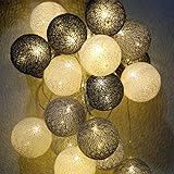 LED Lichterkette Baumwollkugeln Batteriebetrieben, 3,3m 20er Cotton Ball Lichterketten Kugeln Nachtlicht für Weihnachten, Hochzeit, Party, Zimmer, Wohnheim, Innen Deko