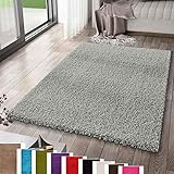 VIMODA Prime Shaggy Teppich Grau Hochflor Langflor Teppiche Modern, Maße:60x100 cm