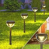 Linkind Castle Solar Wegeleuchten, 3000K Warmweiß Solarlampen für Außen Lichtsensor, Gartenstrahler mit 3 Lichtmodi, IP54 Wasserdicht, Auto Ein/Aus Solar Wegebeleuchtung für Hof/ Eingang, 4 Stück