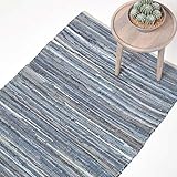 Homescapes Teppich/Bettvorleger aus recyceltem Jeansstoff/Denim, 70 x 120 cm, Jeansteppich, blau