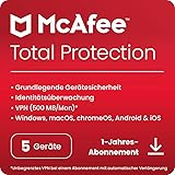 McAfee Total Protection 2023 | 5 Geräte | Virenschutz- und Internet-Sicherheitssoftware | inkl. VPN, Kennwort-Manager | 1-Jahres-Abonnement | Download-Code