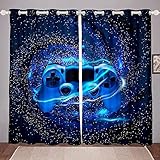 TBKOLY Gardinen für das Kinderzimmer des Jungen blau Galaxie cool spielkonsole 220x215CM 2 Stück blickdichte Gardinen für das Kinderzimmer, Kindergardinen mit Ösen Undurchsichtiger Verdunkelungsvorha