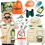 Forscherset Entdecker für Kinder Entdeckerspielzeug Outdoor Adventurer Explorer Set mit Lupe Fernglas Schmetterlingsnetz Becherlupe Abenteuer Kit Draußen Spielzeug Geschenk Kinder Jungen 3 4 5 6 7 8