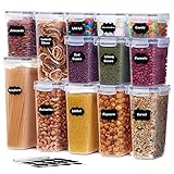 Lifewit Vorratsdosen 13 Set, luftdichte Vorratsbehälter mit Universaldeckel, Aufbewahrungsbox Küche Organizer mit Etiketten für Getreide, Mehl, Zucker, Müsli in der Küche, Vorratsschrank, BPA-frei