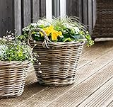 Dekoleidenschaft Pflanzkorb Rattan rund, groß, Ø 40x30 cm, grau gekalkt, Blumentopf, Pflanztopf