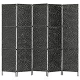 ZEYUAN 5-teiliger Paravent, Trennwand, Raumteiler, Umkleidekabine, Spanische Wand, Privacy Screen, Sichtschutzwand, Schwarz 193×160 cm Wasserhyazinthe