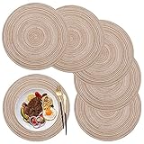 maifey Tischset/Platzset,Rund gewebte Tischsets,Rund Baumwolle Platzsets Abwaschbar,6 Stück, 36cm, für Küche Speisetisch, Party Dekor(Kaffeefarbe)