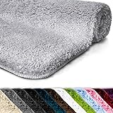 Badematte Sky | Badezimmerteppich | Weicher, dichter Hochflor | Rutschhemmend & Schnell trocknend | Geeignet für Fußbodenheizung | Eckig & Rund | Viele Farben & Größen (80 x 150 cm, Silbergrau)