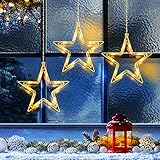 Elktry Weihnachtsdeko mit 3 Sterne, 30 LEDs Fensterdeko Stern Innen Batterie, Warmweiß Lichterkette Sterne Weihnachten Außen mit 4 Klebehaken für Fenster, Kinderzimmer, Weihnachten, Balkon, Garten