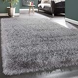 Paco Home Moderner Wohnzimmer Shaggy Hochflor Teppich Soft Garn In Uni Hellgrau Grau, Grösse:200x290 cm